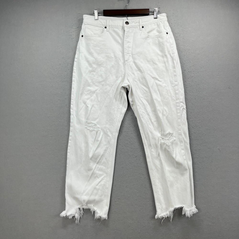 LOFT Jeans Women 10 White Denim The 90s High Waist Straight Distressed Raw Hem